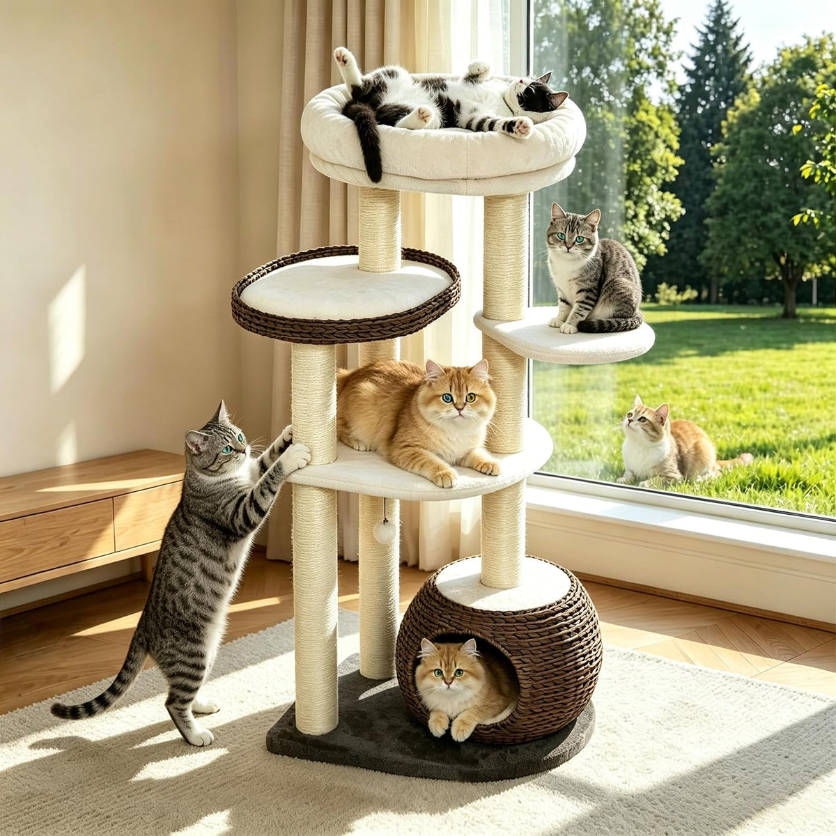 KAMABOKO Modern Cat Tree Tower, 54" Tall for Indoor Cats