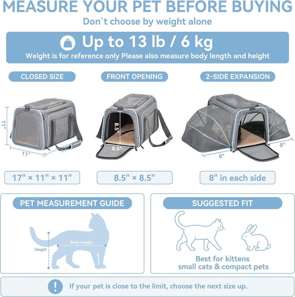 Petsfit Medium Double Expandable Cat Carrier for Cats and Small Dogs