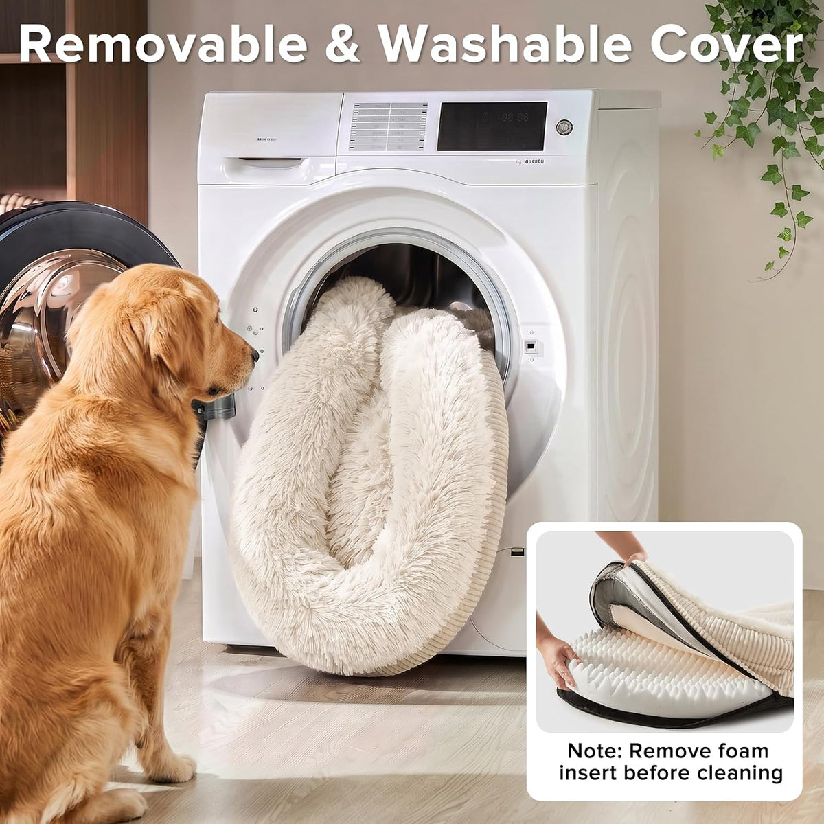 INVENHO Fluffy Orthopedic Dog Beds Large Sized Dog, Jumbo Egg-Crate Foam Bolster Sofa Bed with Washable Removable Waterproof Cover, Fluffy Plush Faux Fur Dog Bed with Non-Skid Bottom