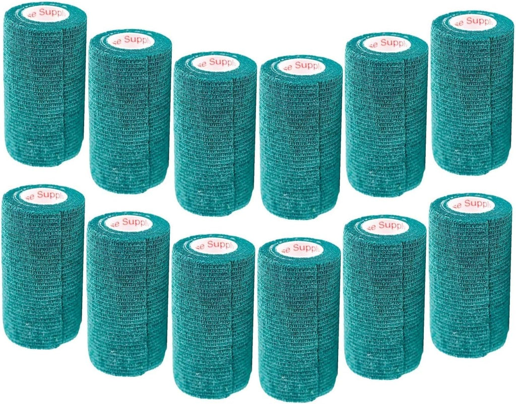 3 Inch Vet Wrap Tape Bulk (Hunter Green) (Pack of 12) Self Adhesive Adherent Adhering Flex Bandage Grip Roll for Dog Cat Pet Horse