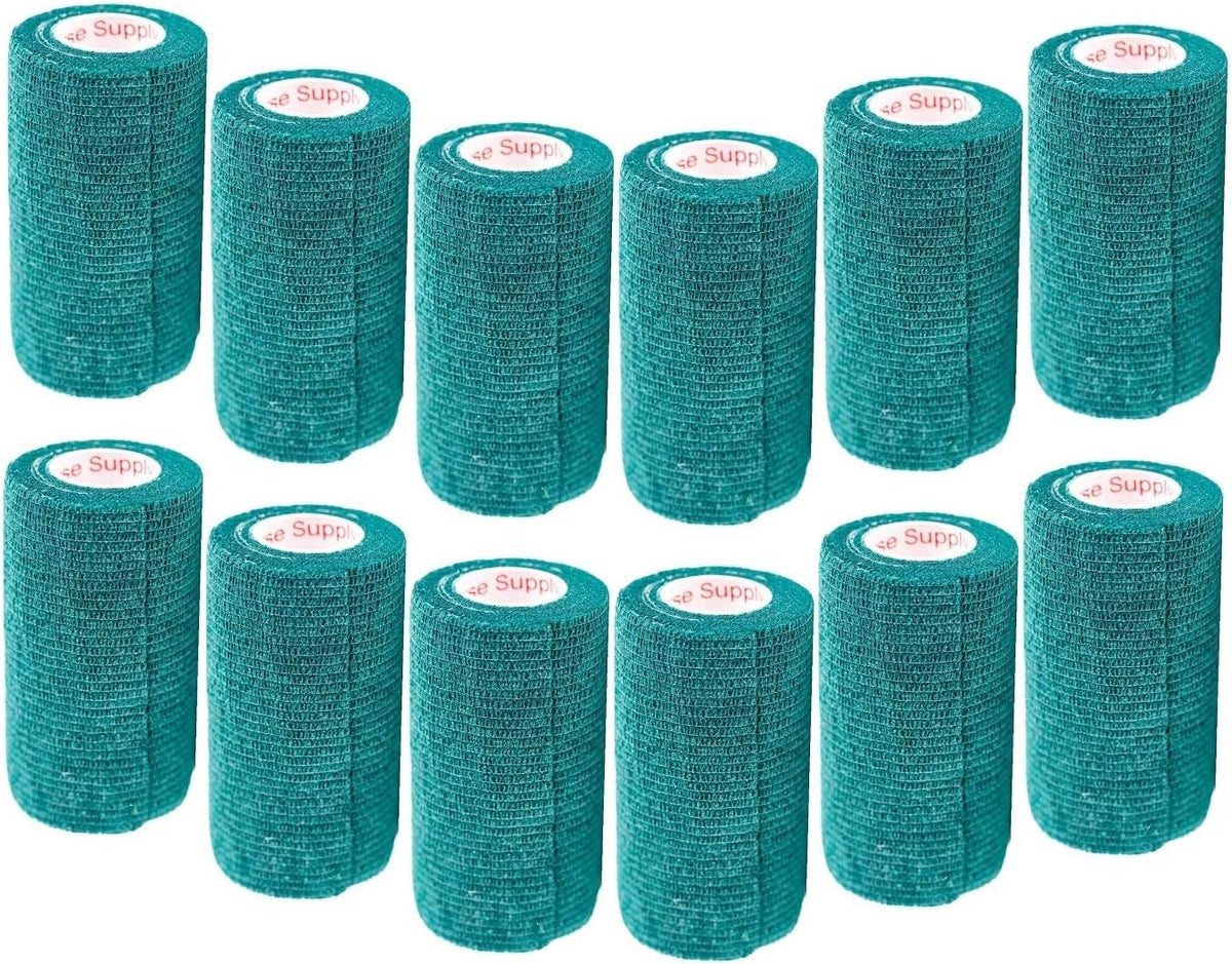 3 Inch Vet Wrap Tape Bulk (Hunter Green) (Pack of 12) Self Adhesive Adherent Adhering Flex Bandage Grip Roll for Dog Cat Pet Horse