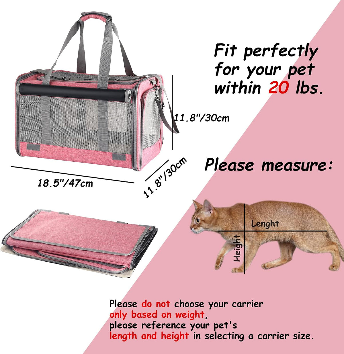 Dog & Cat Soft-Sided Carriers - Large, Travel Bag, Pink