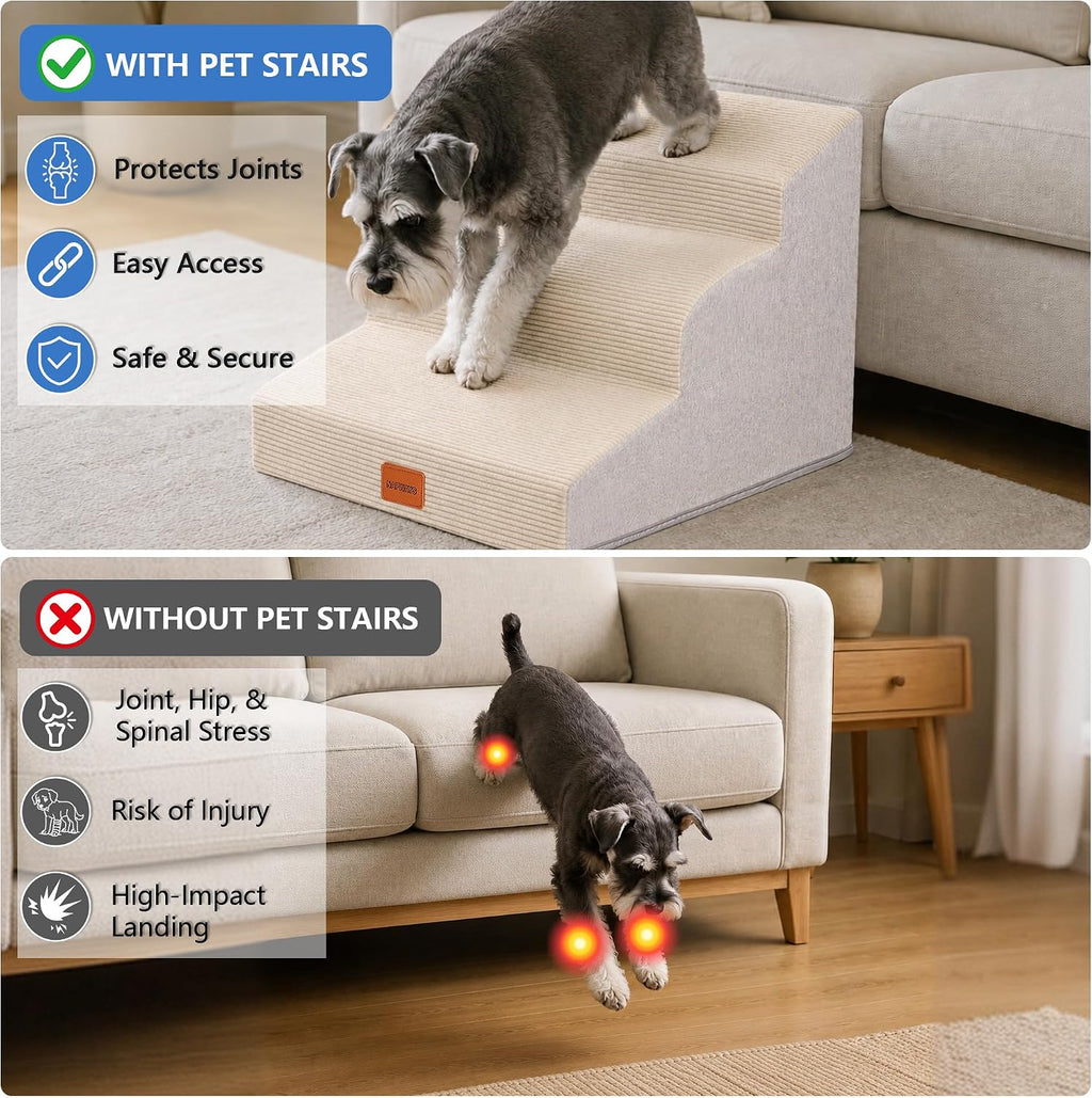 4-Step Curved Dog Stairs 19.7"H for Medium Dogs Standard Bed & Sofa
