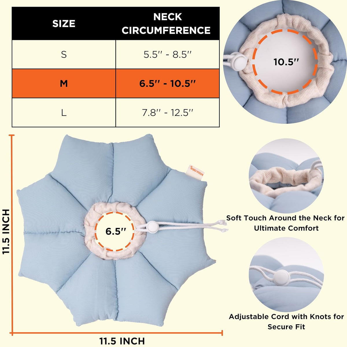 Puffy Crew Soft Cat Cone Collar, Adjustable Waterproof Recovery Collar, Lightweight Elizabethan e Collar for Cats of All Breeds (Blue, Medium, Neck Circumference 6.5"–10.5")