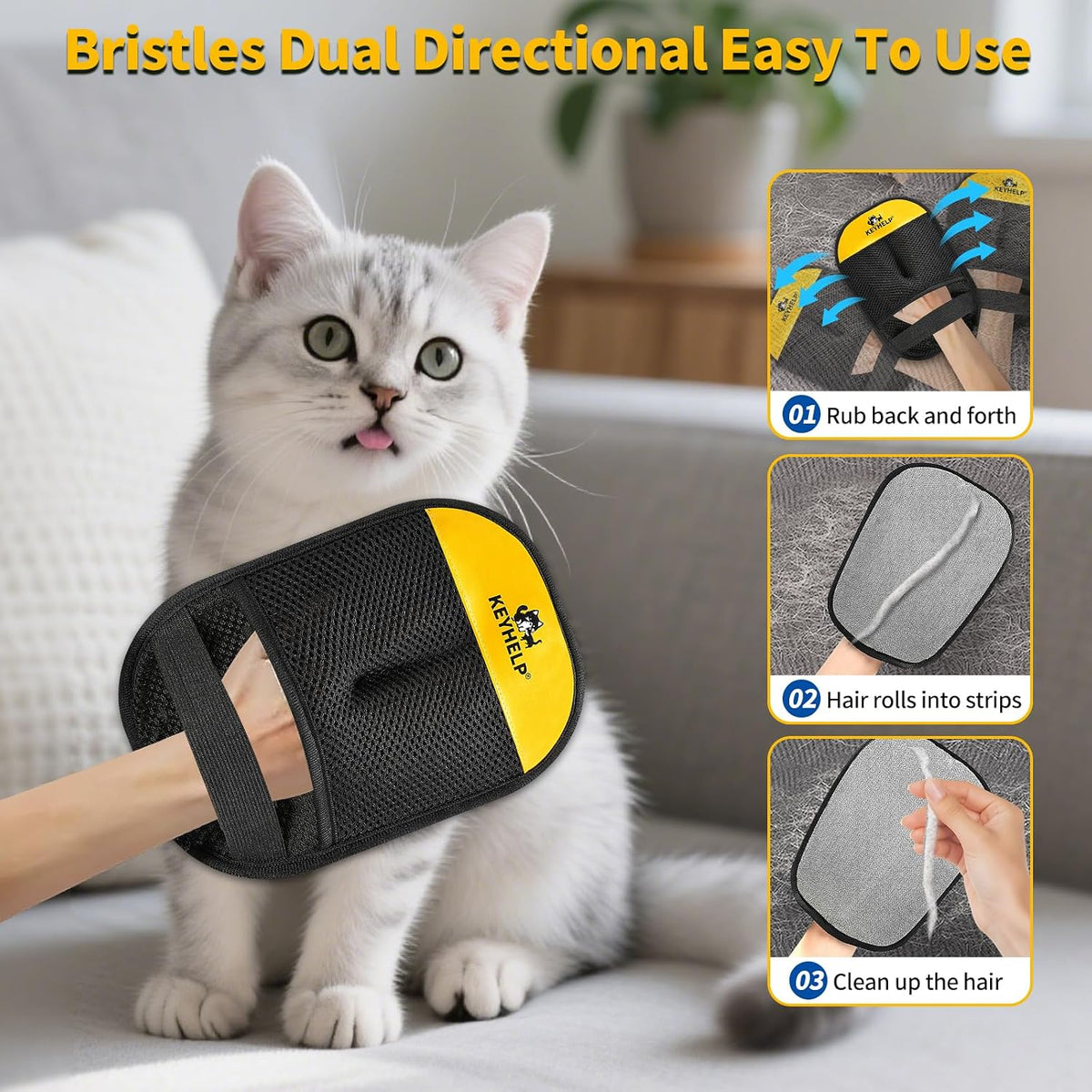2Pcs Pet Hair Removal Glove for Dogs & Cats, Electrostatic Pet Hair Glove