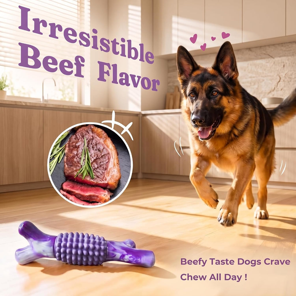 Dog Toys for Aggressive Chewers, Tough Stick Chew Bone | Durable Rubber & Nylon Dog Bones, Indestructible Dog doys for Medium,Large Dogs,Beef Flavor