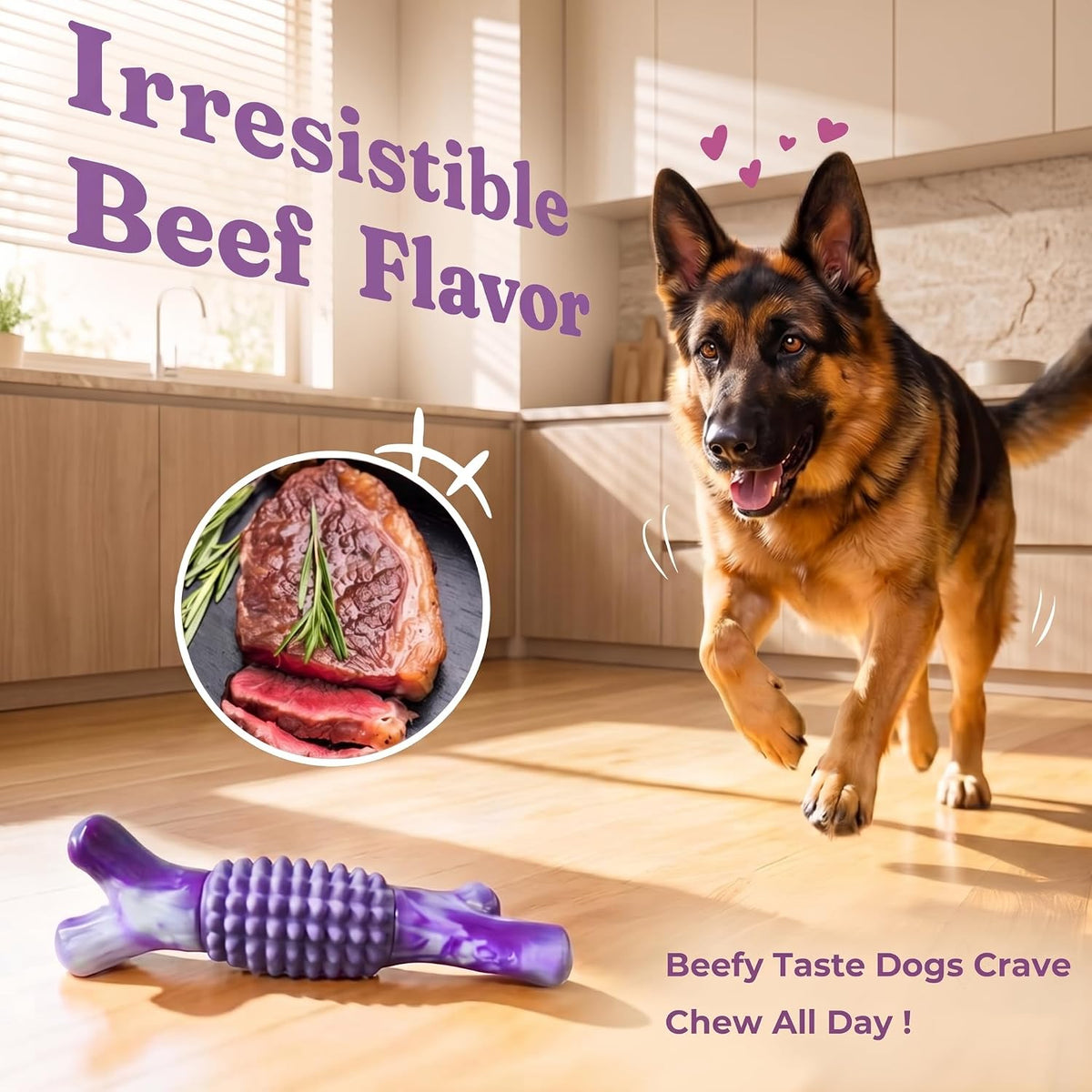 Dog Toys for Aggressive Chewers, Tough Stick Chew Bone | Durable Rubber & Nylon Dog Bones, Indestructible Dog doys for Medium,Large Dogs,Beef Flavor