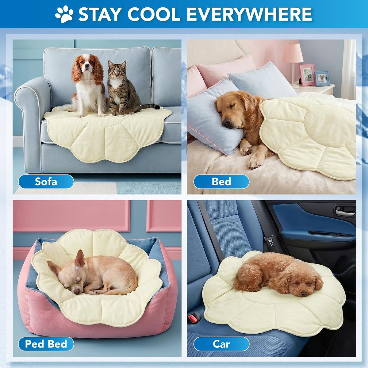 PetAmi Dog Cooling Mat Reversible Fleece Blanket for Pet Cat, M 44X44 Beige