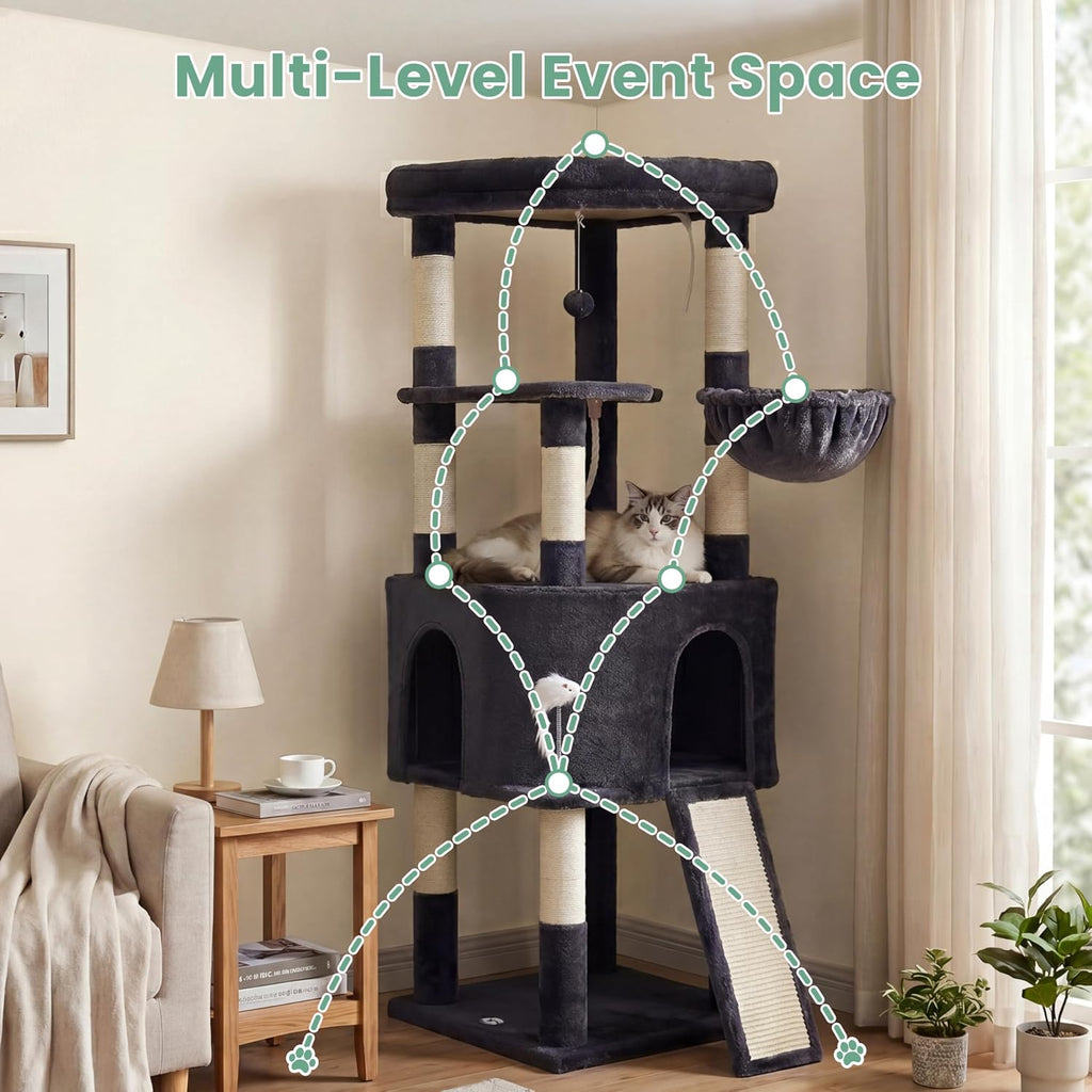 Cat Tree, 61 Inch Tall Cat Tower, Diamond-Shaped Cat Cave VCT001G