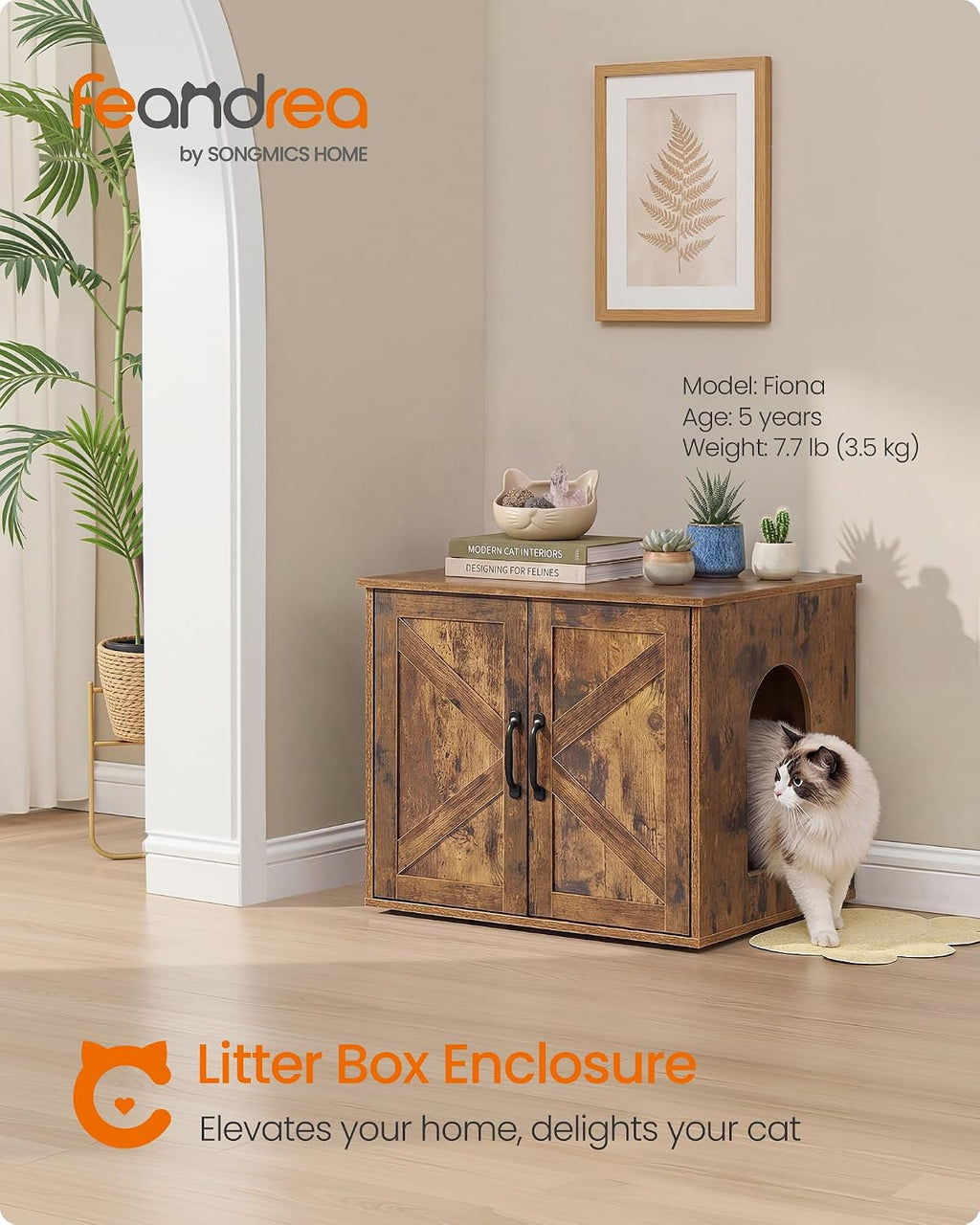 Feandrea Cat Litter Box Enclosure, Indoor Pet House End Table | Hidden Litter Box Furniture, 23.6 x 19.7 x 19.7 Inches, Rustic Brown, HAINS Collection UPCL042L101