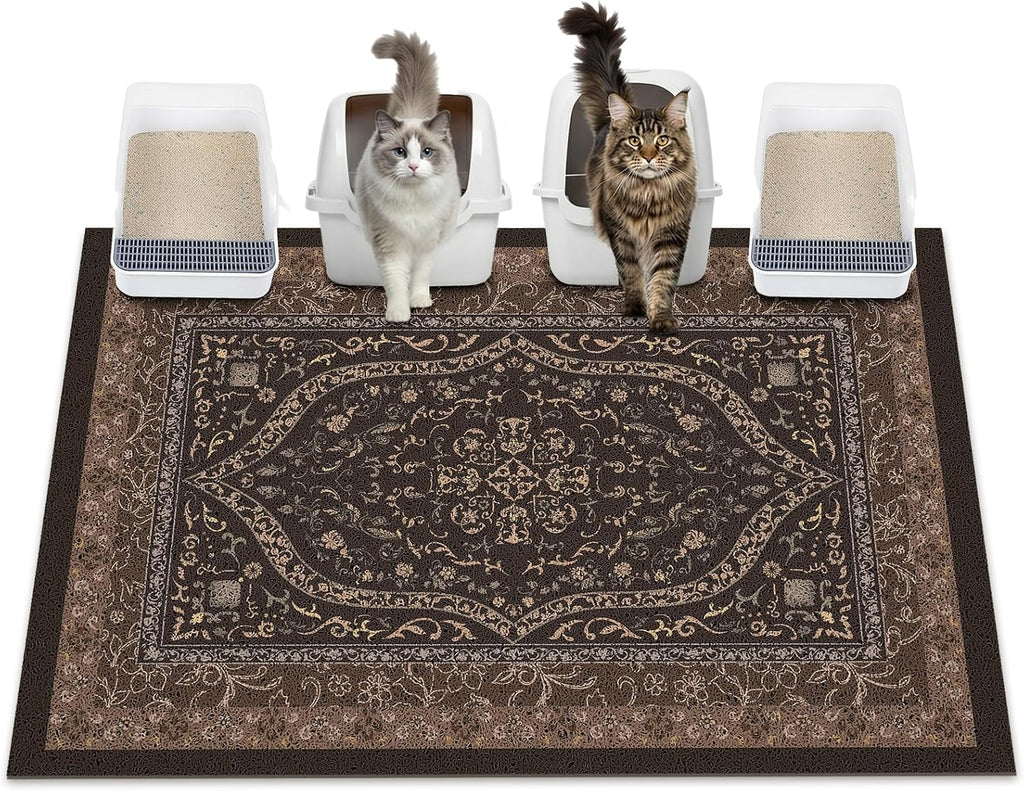 Glittme Cat Litter Mat, 47"x35" Non-Slip Washable Trapping Mat for Cats | Litter Trapping Mat With Thick PVC Coil To Catch Scatter, Soft On Paws And Waterproof Bottom To Protect Floors