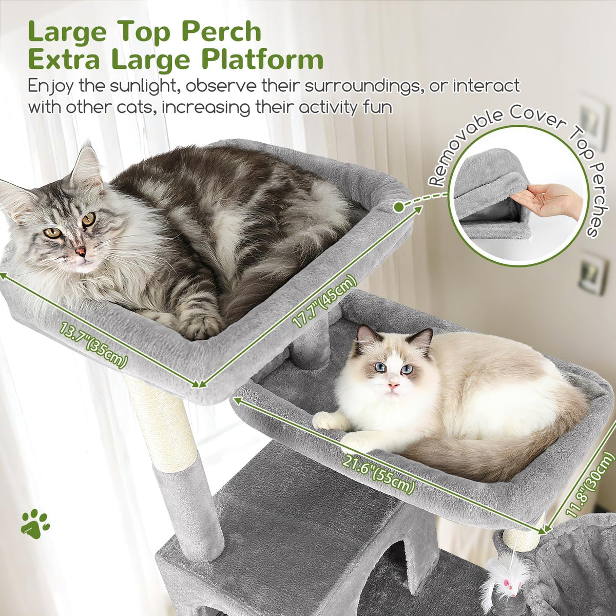 Globlazer Sturdy Extra Large Cat Tower for Indoor Cats, S81C, Light Grey