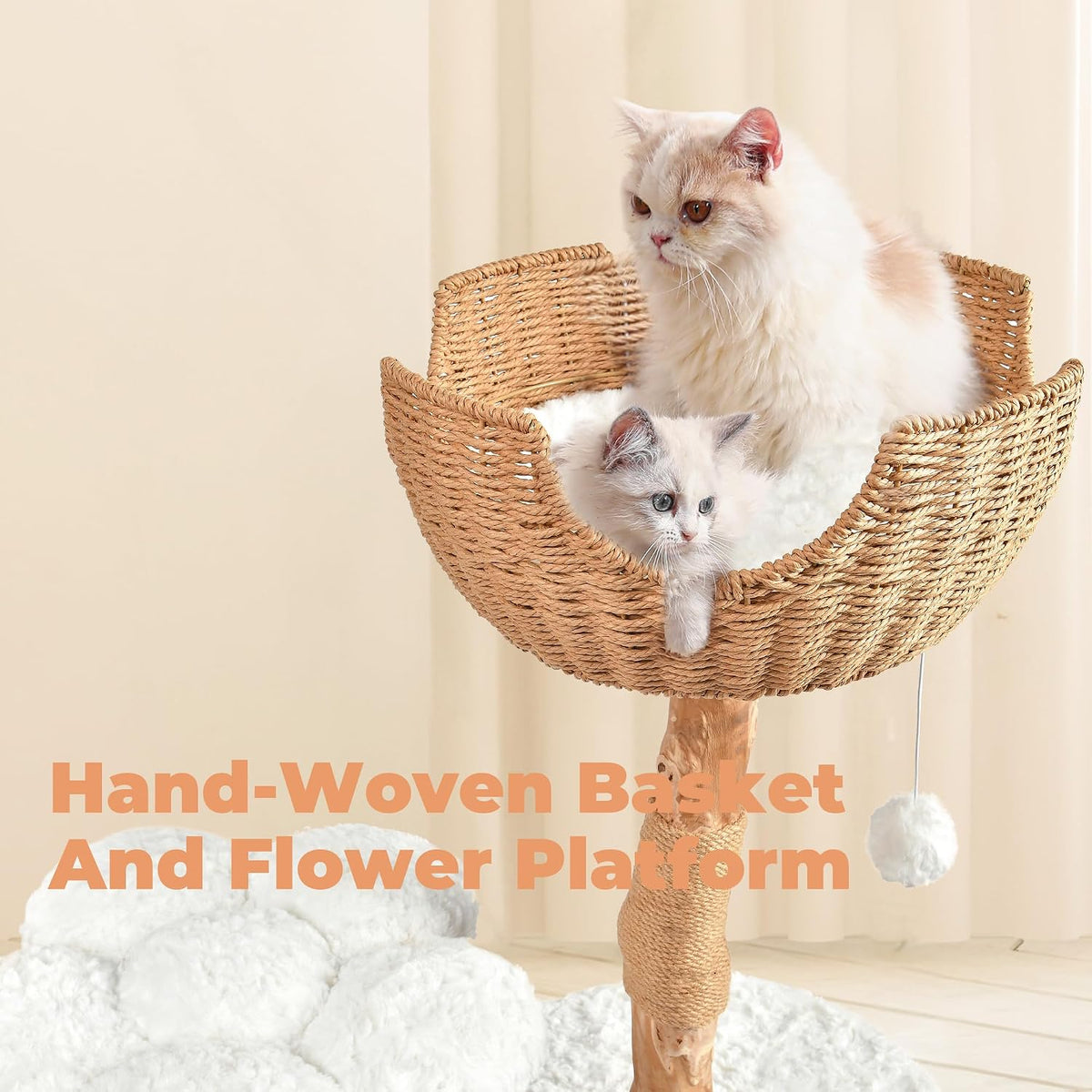 Easyego Modern Cat Tree, 39.9" Aesthetic Wood Cat Tree Tower for Large Cats, Luxury Cat Condo with Scratching Posts and Flower Platforms, Cat Furniture, White