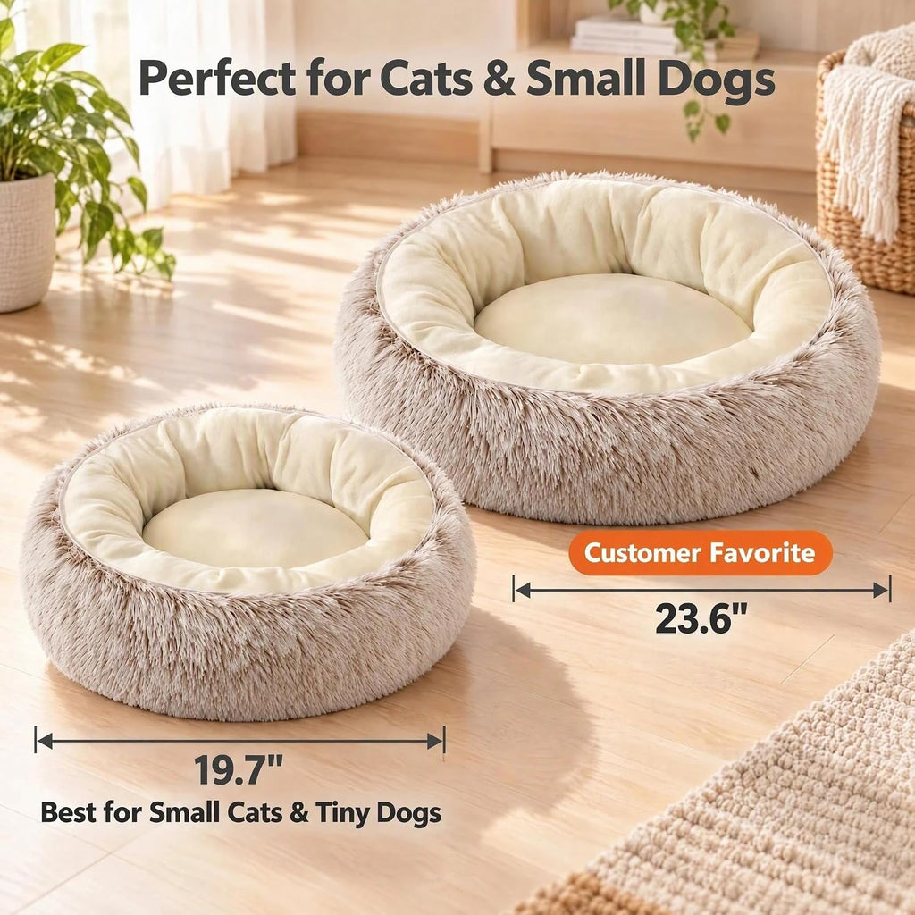 Calming Donut Pet Bed, Brown 19.7in for Cats Small Medium Dogs