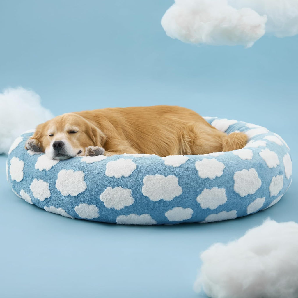 LE SURE Shown on TV Jacquard Donut Dog Beds Extra Large,Blue 42x42x9in