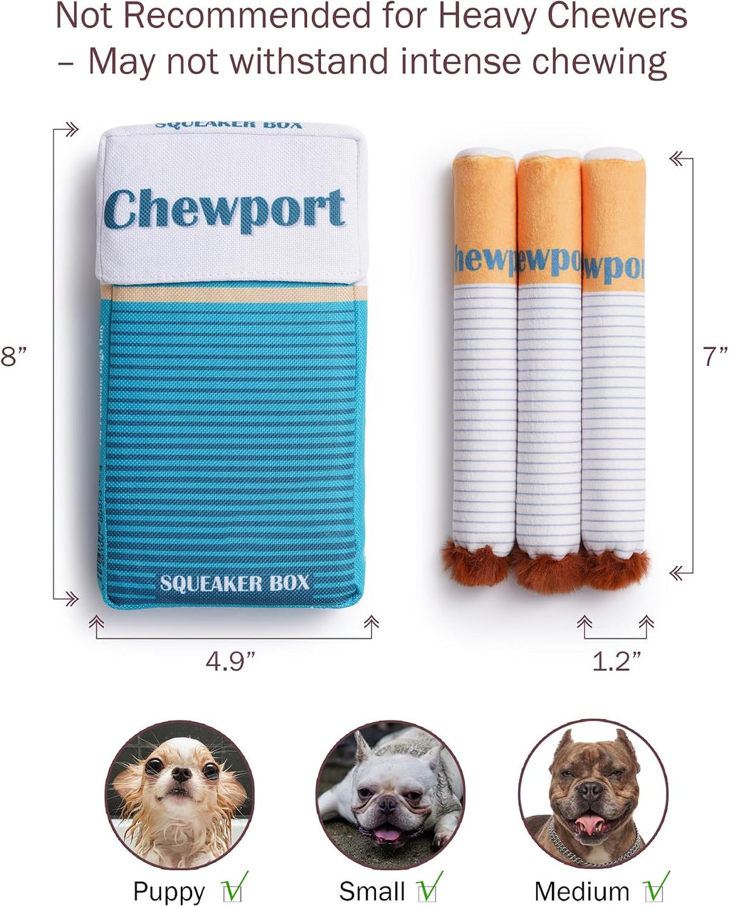 Nocciola Squeaky Sounds Puff Stick Toys, Funny Interactive Plush Dog Toys, Pitbull Husky Frenchie Pug Puppy Toys for Small to Medium Breed, Dog Accessories Boy Gifts- Chewport