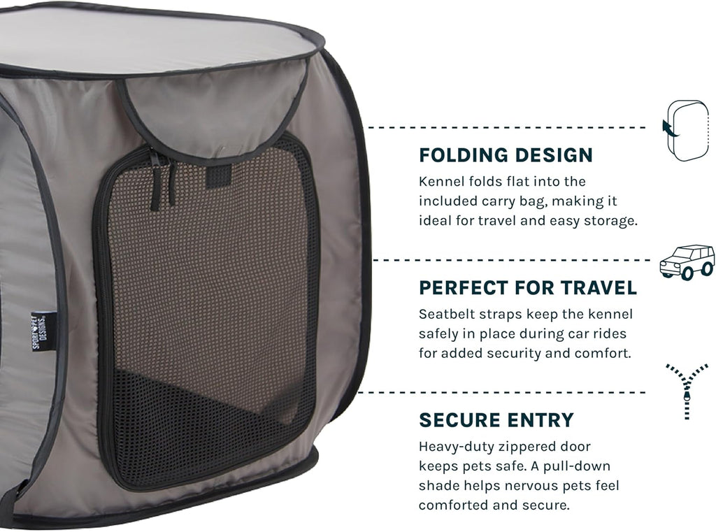 SportPet Designs Large Pop Open Kennel, Portable Cat Cage Kennel, Waterproof Pet bed, Carrier Collection