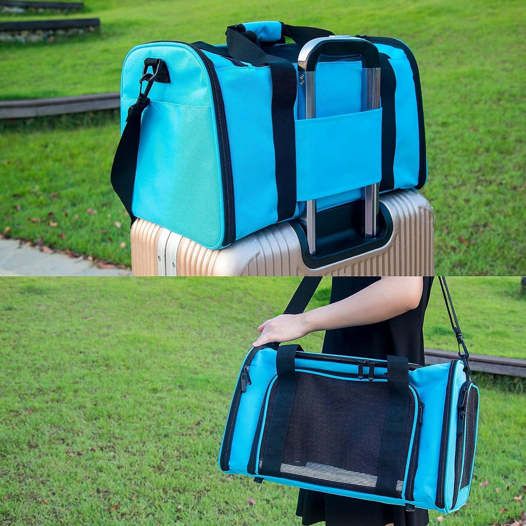 Soft Sided Carrier for Small Medium Cats Dogs,TSA Airline Approved Collapsible Travel Pet Carrier Medium Blue