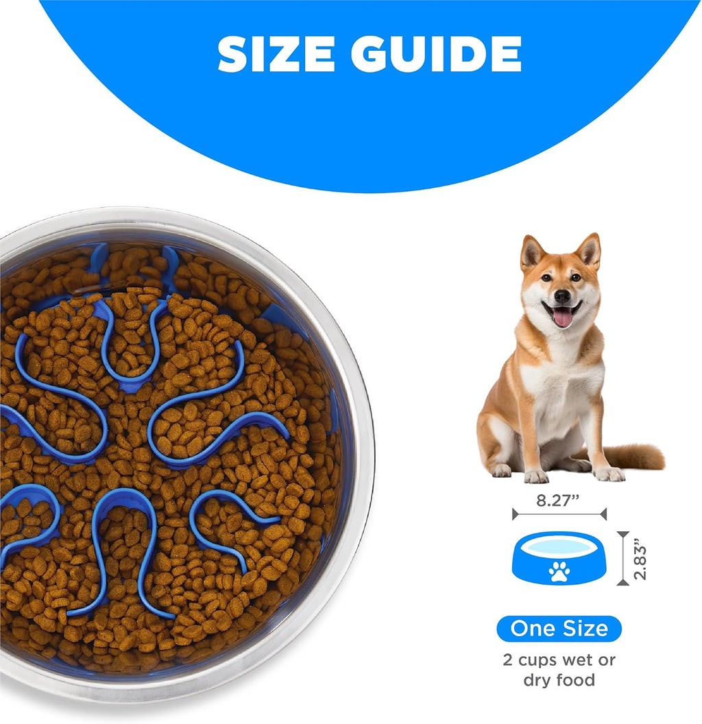 Outward Hound Fun Feeder Stainless Steel Slo Bowl for Dogs, Medium, 8.3" | Slows Fast Eaters, Can Aid Digestion, Holds 2 Cups Dry or Wet Food, Removable Maze, Non-Slip, Fits Raised Feeding Stations 