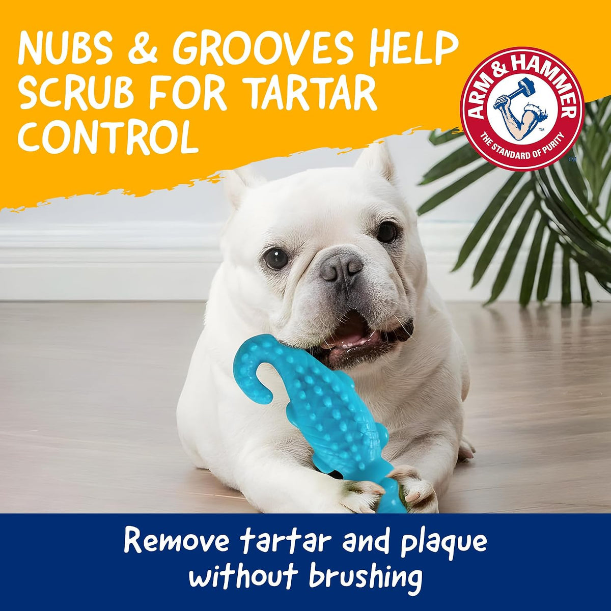 Arm & Hammer Nubbies Gator Dog Dental Chew Toy, Mint Flavor | Baking soda infused, scrubbing grooves reduce plaque and tartar, no stuffing, for moderate chewers daily