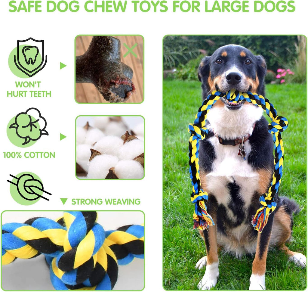 SHARLOVY Large Tough Chew Toys for Aggressive Chewers Large Breed,Heavy Duty Dental Rope Toys Kit for Medium Dogs,5 Knots Indestructible Cotton Puppy Teething Chew Tug Toy Set of 9 (Pack of 2)