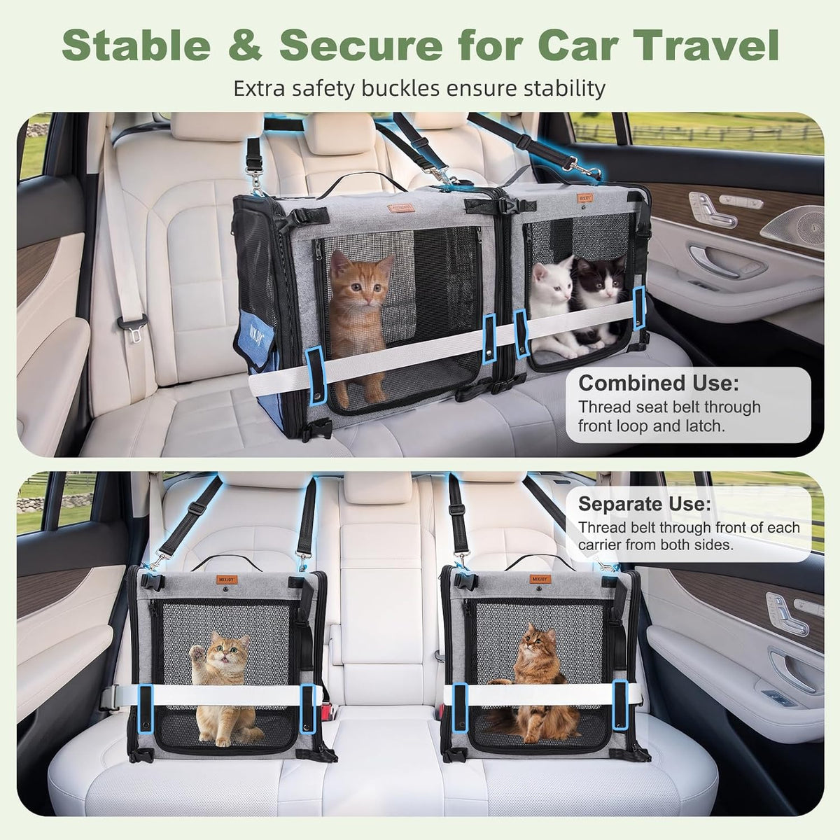 MIXJOY Large Cat Carrier for 2 Cats,2-in-1 Dual Cat Carrier with Litter Box