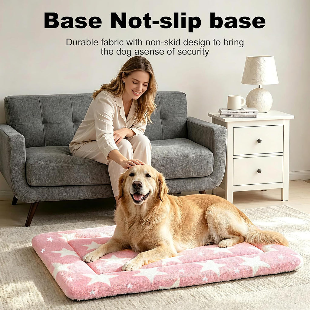 Dog Bed Mat – Soft & Comfortable Dog Kennel Pad for Crate – Durable Crate Bed & Mat for Dogs & Cats – Ideal for Crate, Kennel, and Home Use，Big&Little Stars Pink：XL(42"*28"*1.5")