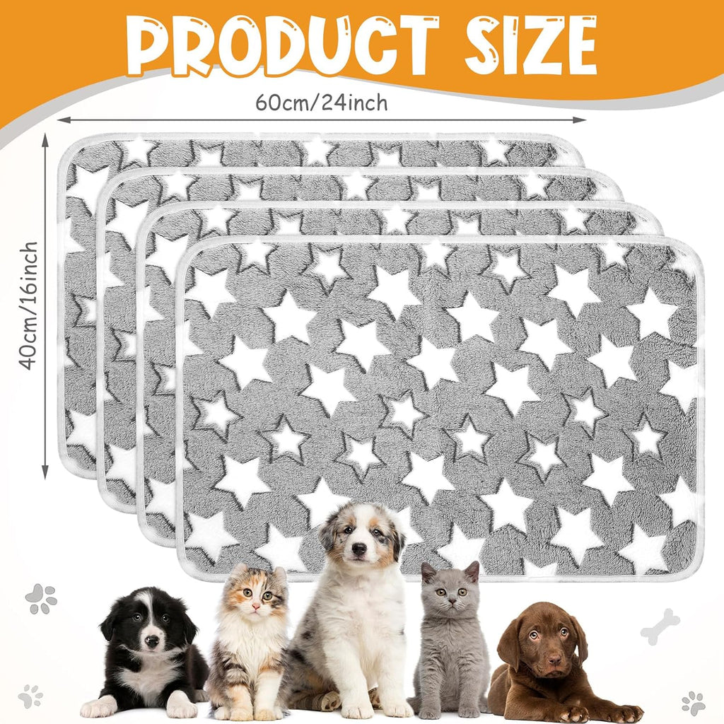 Tatuo 4 Pcs Fleece Dog Blankets for Puppy Cat, Grey, 24 x 16 in, Star