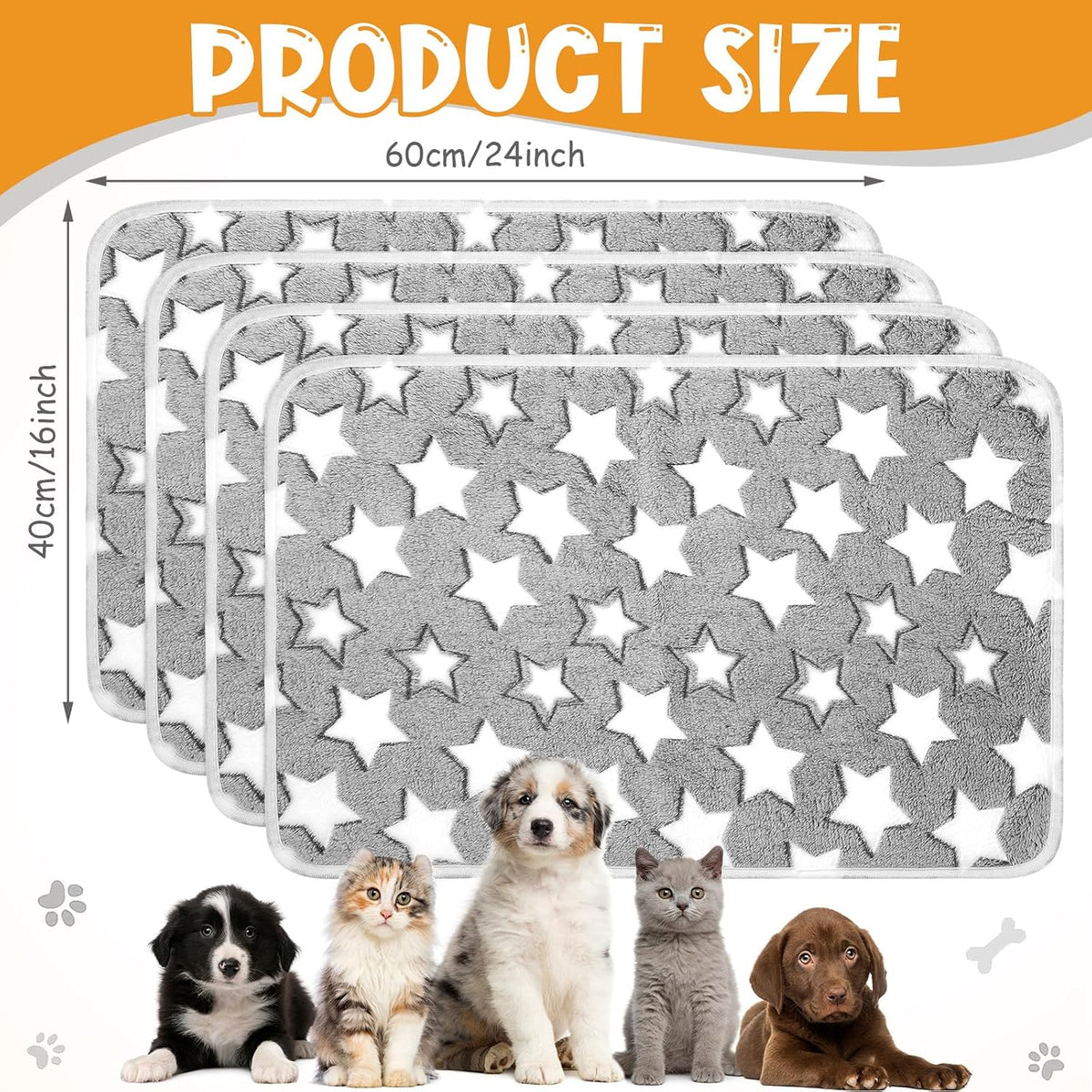 Tatuo 4 Pcs Fleece Dog Blankets for Puppy Cat, Grey, 24 x 16 in, Star