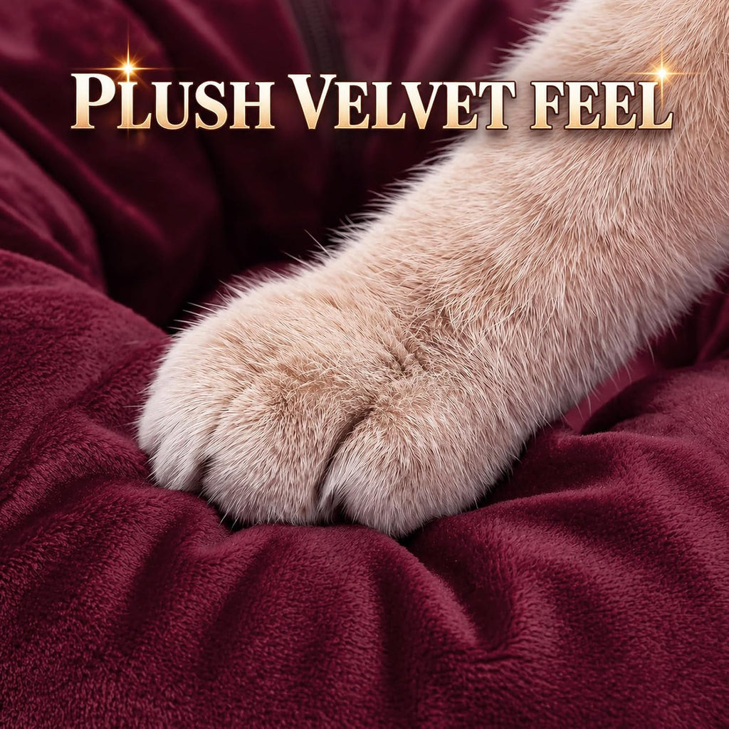 Christmas Tree Cat Tunnel 36 in Donut Bed, Burgundy, Velvet, Fluffy