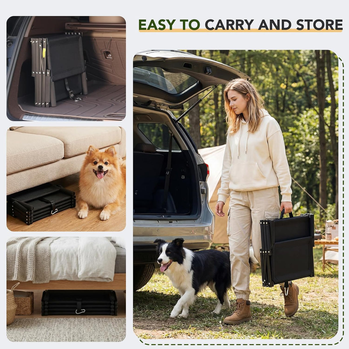 Dog Ramp for Car, Foldable Dog Stairs for Small Dogs, Not for Side Doors