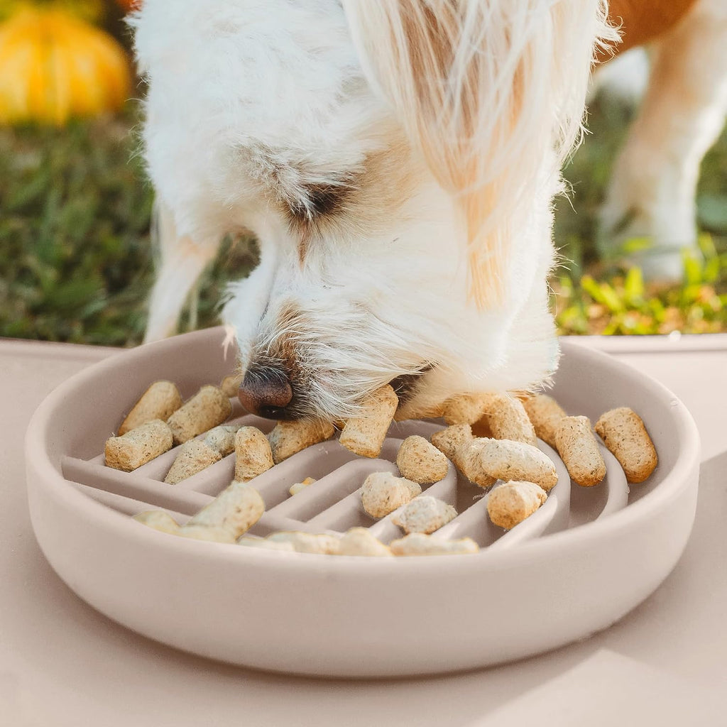 Slow Feeder Dog Bowl - Silicone Dog Bowl, Small, 6" x 1.25" - Tan