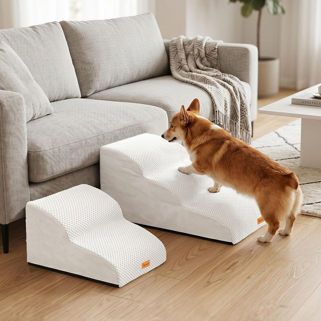 2-Step Dog Stairs for Small Dogs, Non-Slip Foam Pet Steps for Low Couch Bed