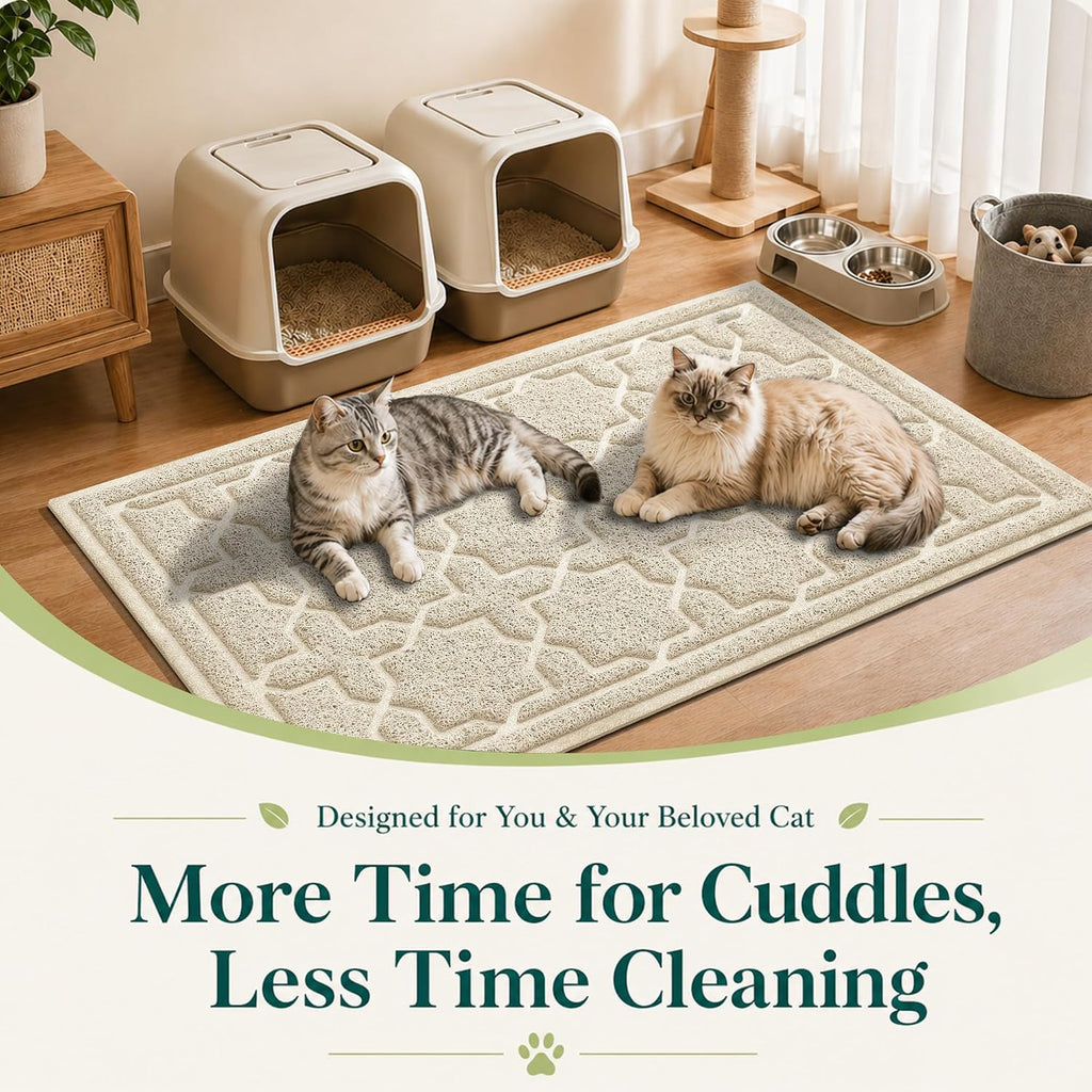 Yimobra Cat Litter Mat, Waterproof Litter Trapping Mat, 24x20, Beige | PVC Litter Box Mat with Non Slip Backing, Easy Clean Surface and Scatter Control Design for Cleaner Floors