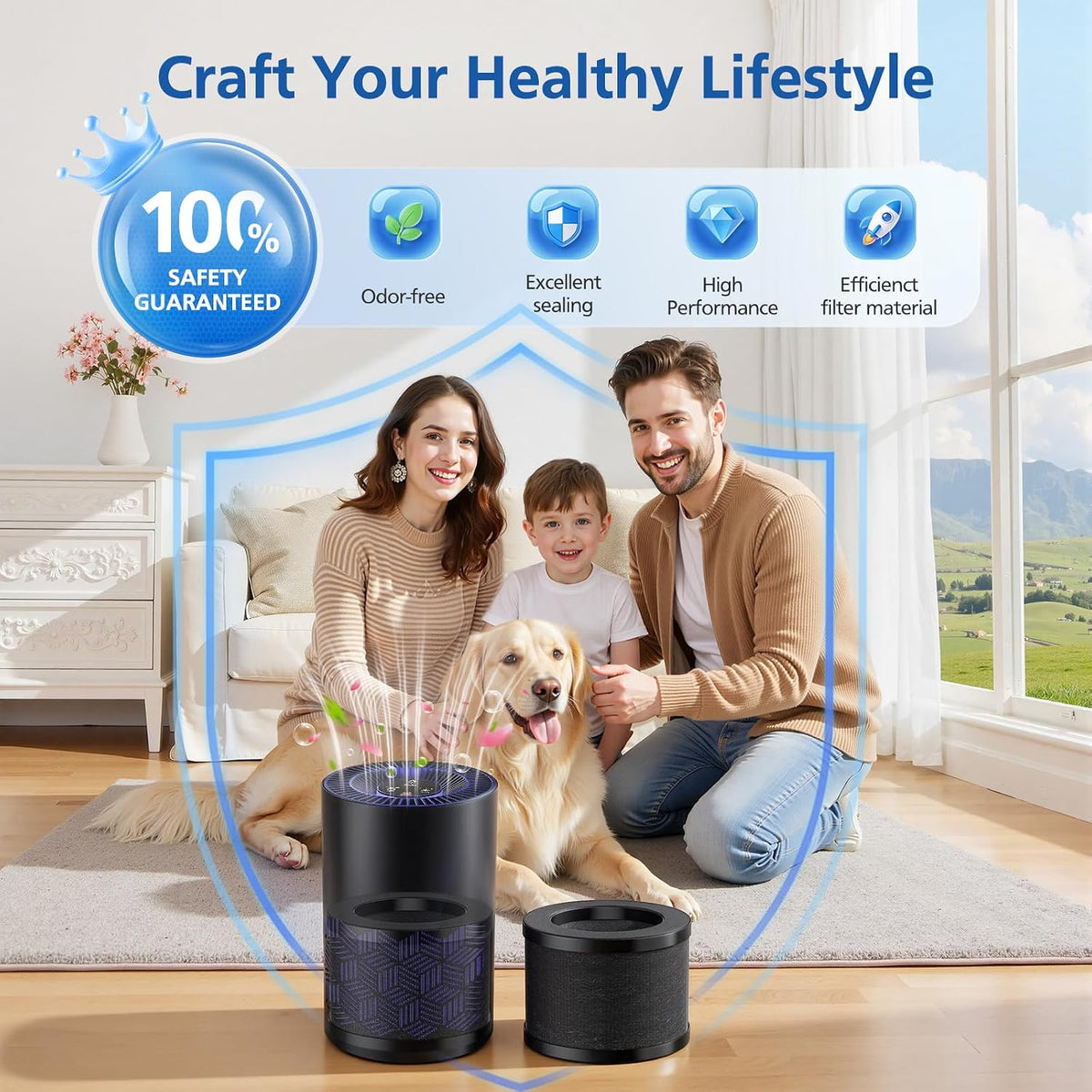 3 Pack KN6391 Replacement Filter for FreAire & VOOPNU Air Purifier, Black
