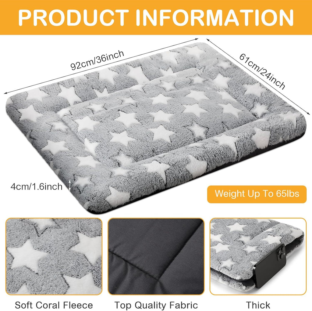 VitalCozy 4 Pcs Dog Crate Pads Soft Warm,24 x 36 x 1.6 Inch,Star,Gray