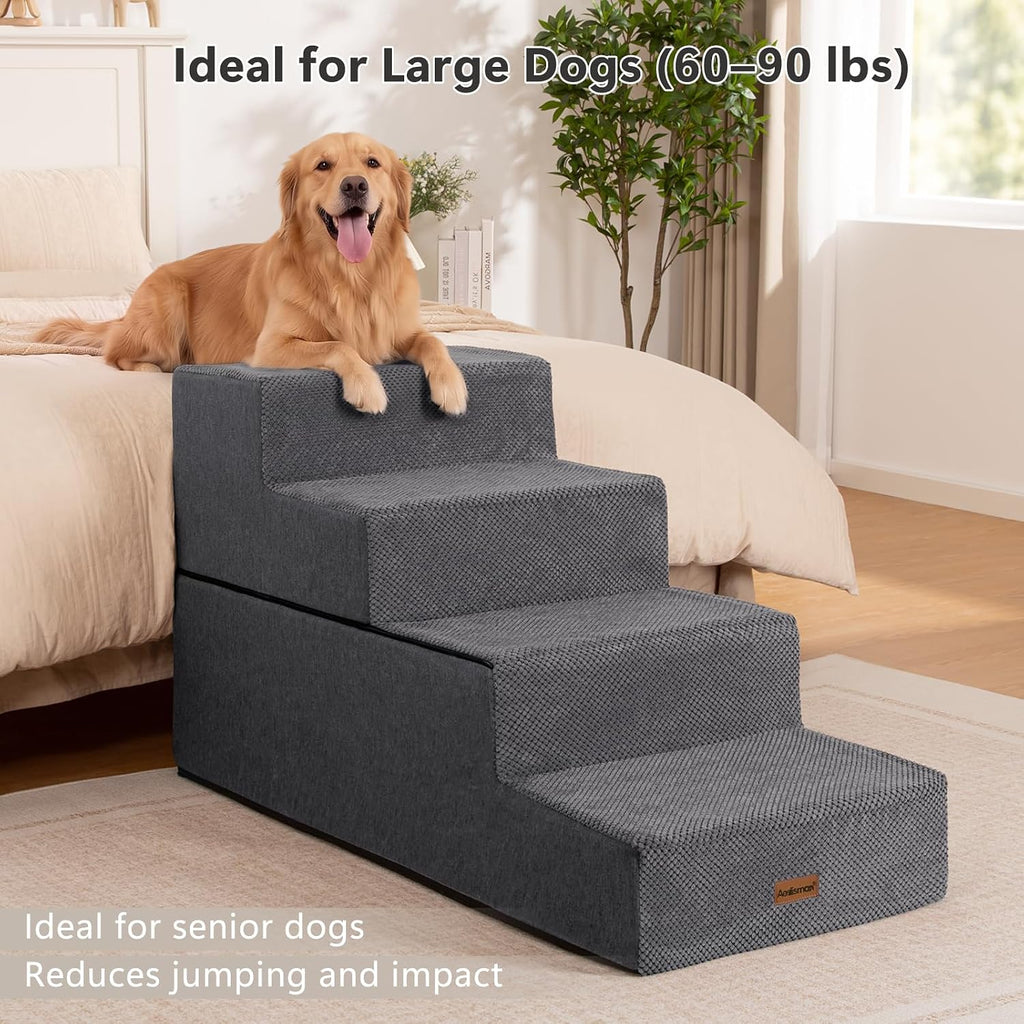 Dog Steps for Large Dogs 24" H, 4-Step 20" Wide Pet Stairs for High Beds