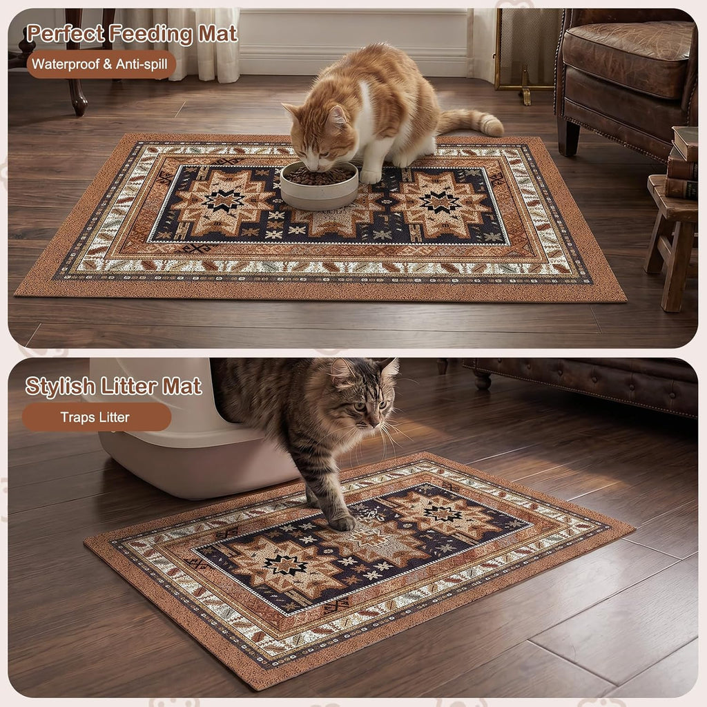Glittme Cat Litter Mat with Non-Slip Bottom Litter Box Mat 33"X22" Litter Trapping Mat Easy to Clean Washable Cat Food Mat for Kitty,L