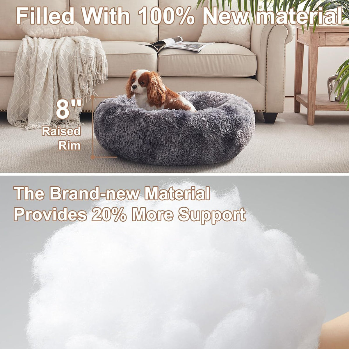 30 in Faux Fur Fluffy Donut Dog Bed for Medium Dogs,Tie-dye Grey