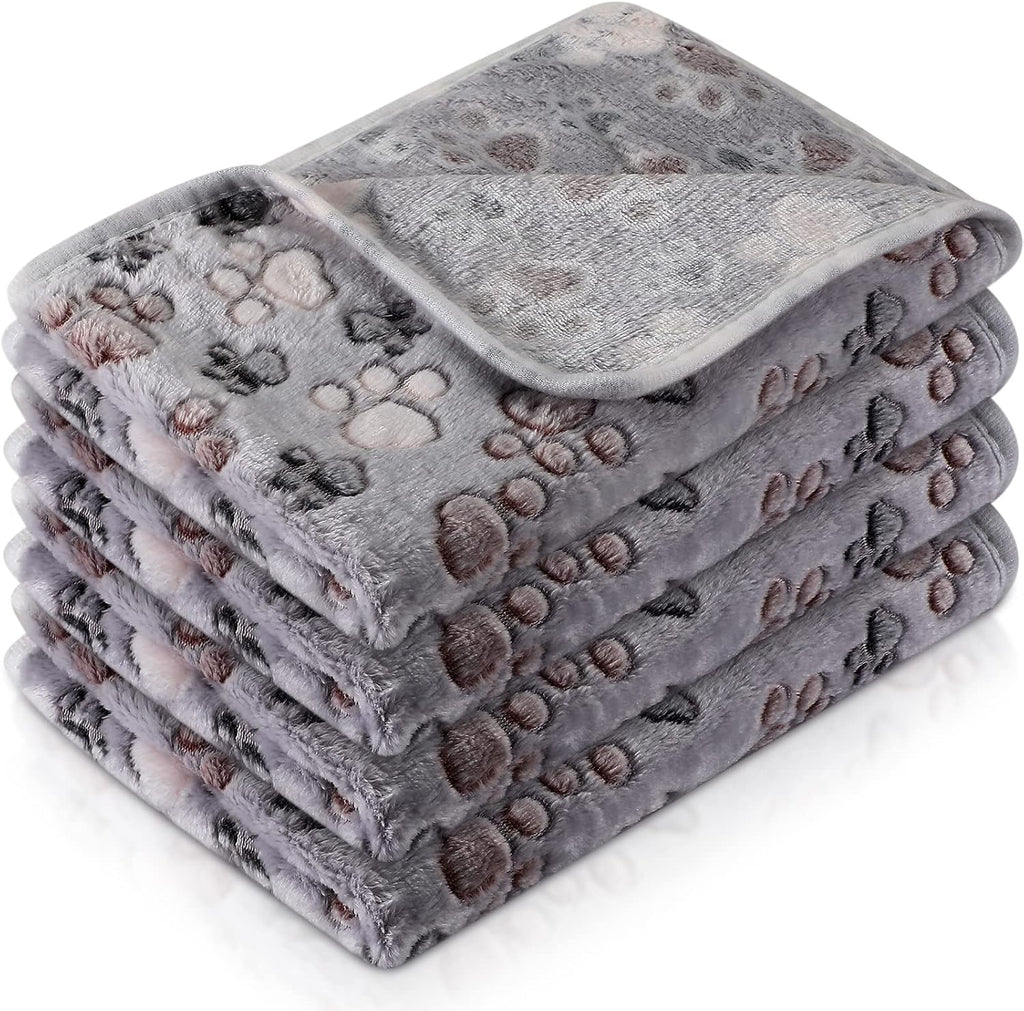 Tatuo 4 Pcs Fleece Dog Blanket for Puppy Cat, Light Gray, 30 x 20.5 in, Paw