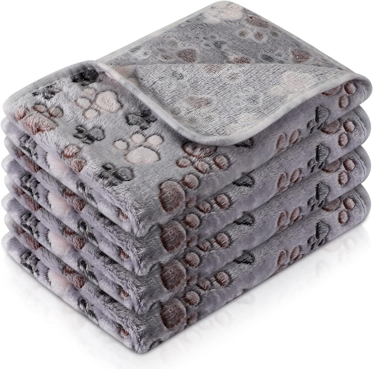 Tatuo 4 Pcs Fleece Dog Blanket for Puppy Cat, Light Gray, 30 x 20.5 in, Paw