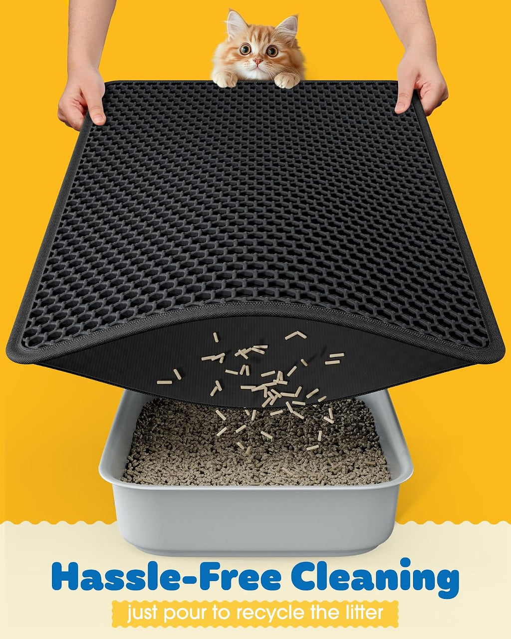 Powools Cat Litter Mat, 30 x 24 in, Waterproof, Non-Slip, Black | Litter Trapping Mat, Easy to Clean, Litter Box Mat, Urine-Proof, Cat Toilet Training Systems Accessories, Indoor Cats