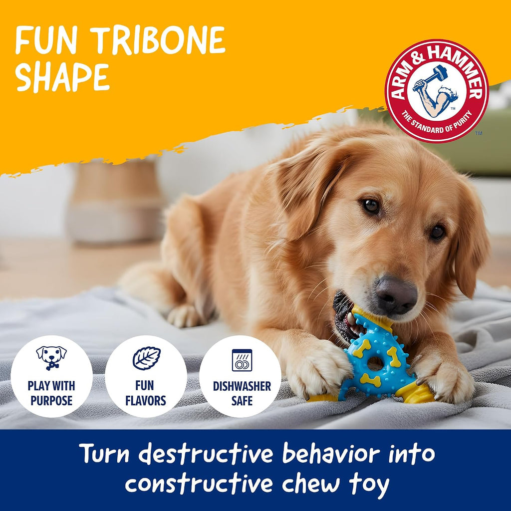 Arm & Hammer Nubbies TriBone Dental Dog Chew Toy, Peanut Butter Flavor | Nylon and TPR construction, baking soda infused, reduces plaque and tartar buildup, ideal for moderate chewers