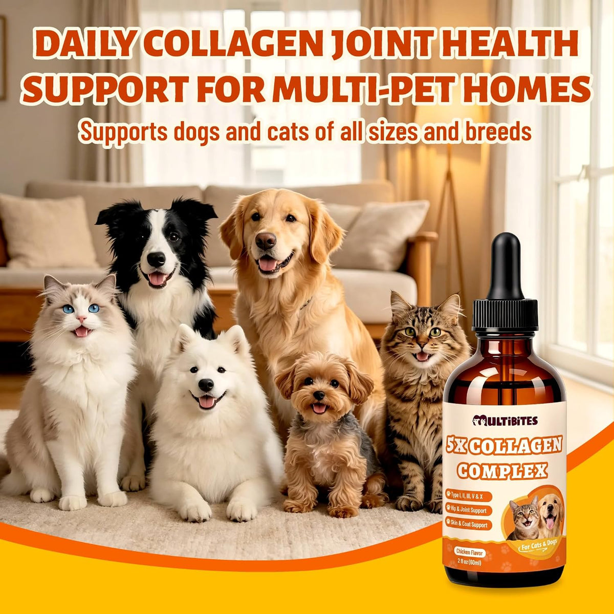 5-Type Liquid Collagen for Dogs & Cats, Chicken Flavor, 2 oz