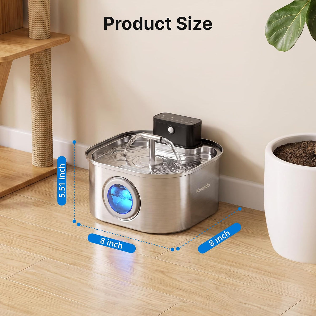 Wireless Cat Water Fountain Stainless Steel 3.2L, Battery Operated Pet Water Dispenser with Motion Sensor & Dual Stream Spout, Ultra Quiet Cordless Automatic Drinking Fountain for Cats Dogs Indoor,