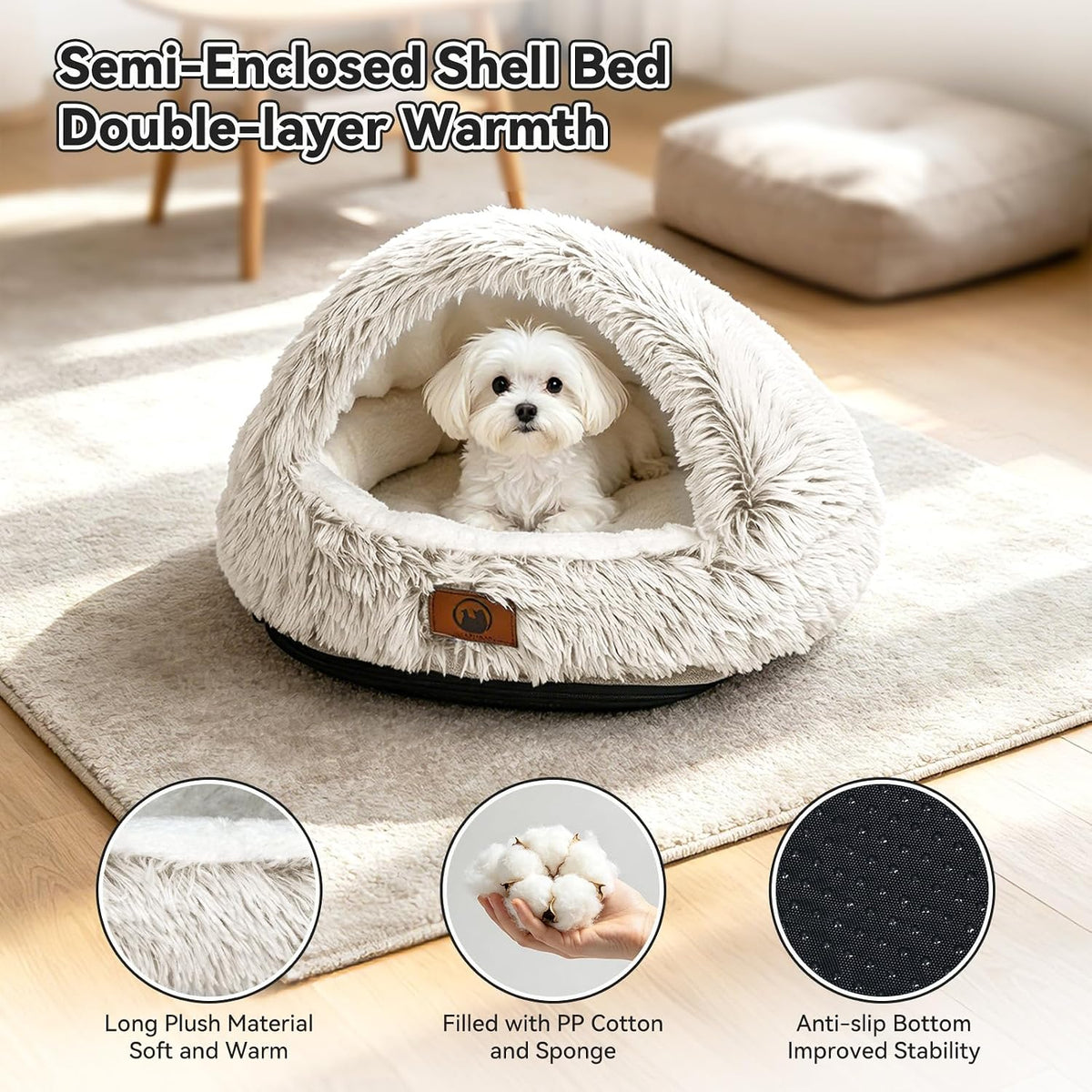 YooxArmor Round Covered Cat Bed Cave Dog Bed for Small Medium Pets,Brown,M