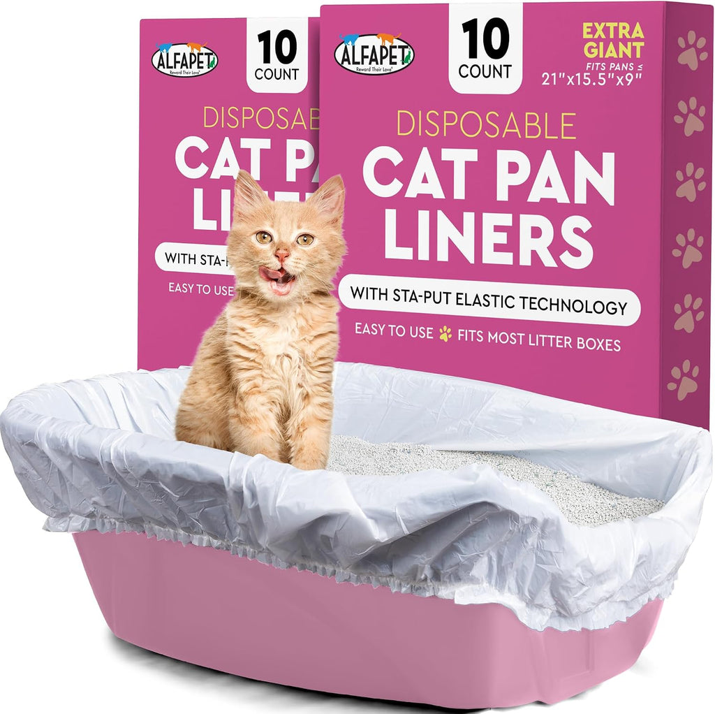 Alfapet Cat litter box liners, Elastic bags liners, 20 Count For Large, X-Large, Giant, Extra-Giant Size litterbox- With Sta-Put Technology for Firm, Easy Fit- Quick + Clever Waste Cleaners, Pack of 2