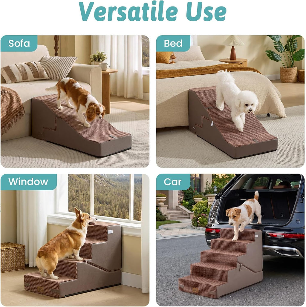 COZY KISS Dog Stairs for Small Dog, 14.2" H, 3 Step for Couch, Brown