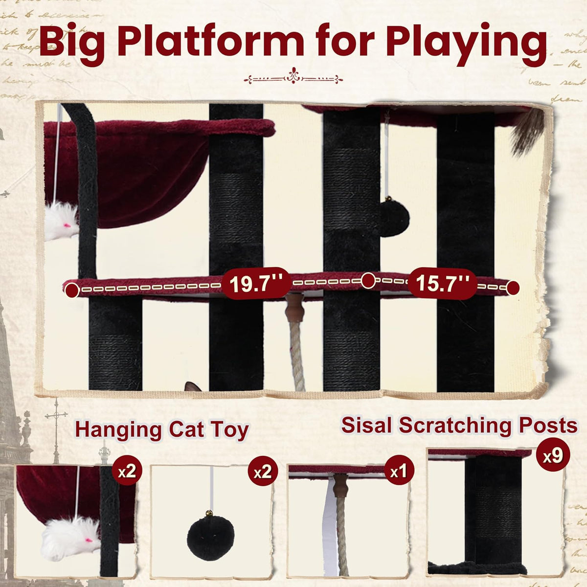 Gitelsnour Cat Tree, 63'' Cat Tower for Large Cats, Big Hammock GCT020BR