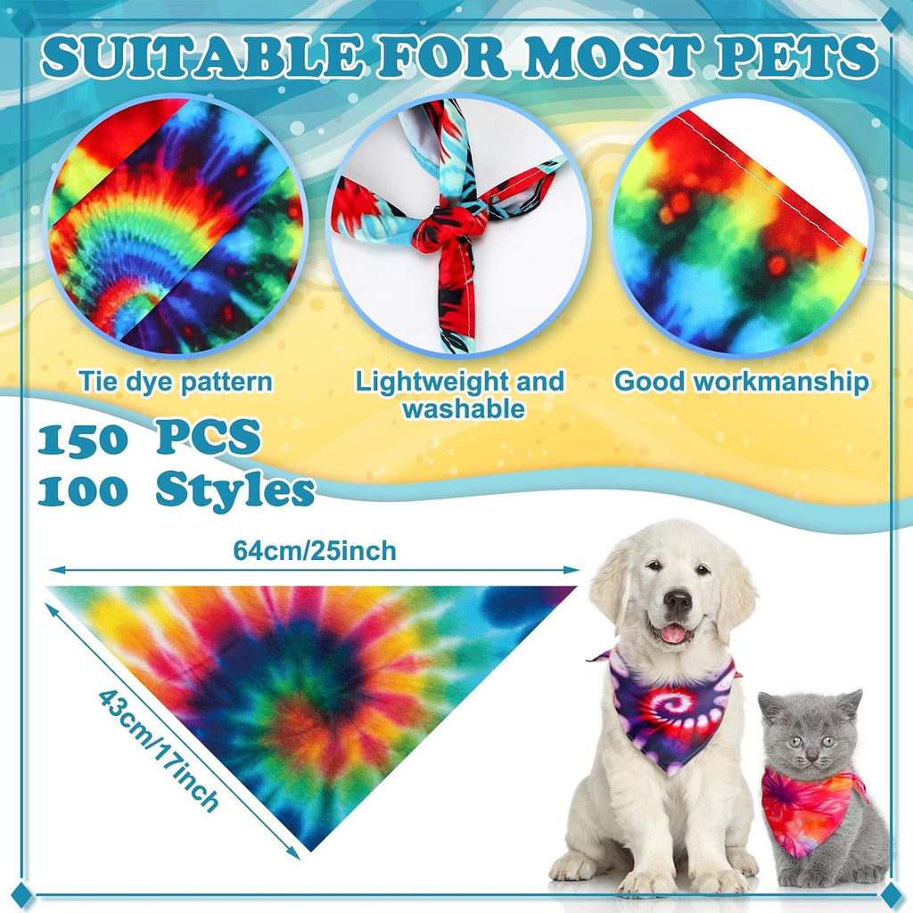 Huhumy 50 Pcs Tie Dye Dog Bandanas Bulk XL Tie Dye Bandanas for Dogs